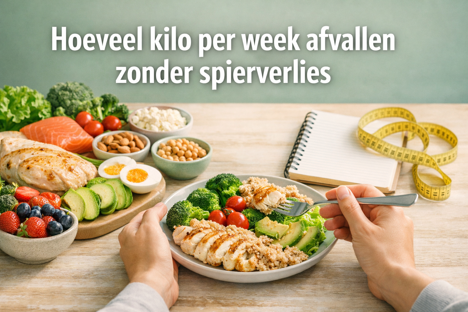 Iemand die geniet van een bord eten, zich bewust is van gezonde eetgewoonten en zich afvraagt hoeveel kilo per week afvallen zonder spierverlies veilig is tijdens zijn afslankreis.